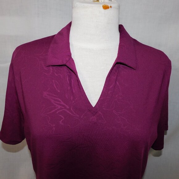 Callaway Opti Dri Womens L Purple Plum V Neck Golf Polo Shirt Back Ruffle - Picture 2 of 8